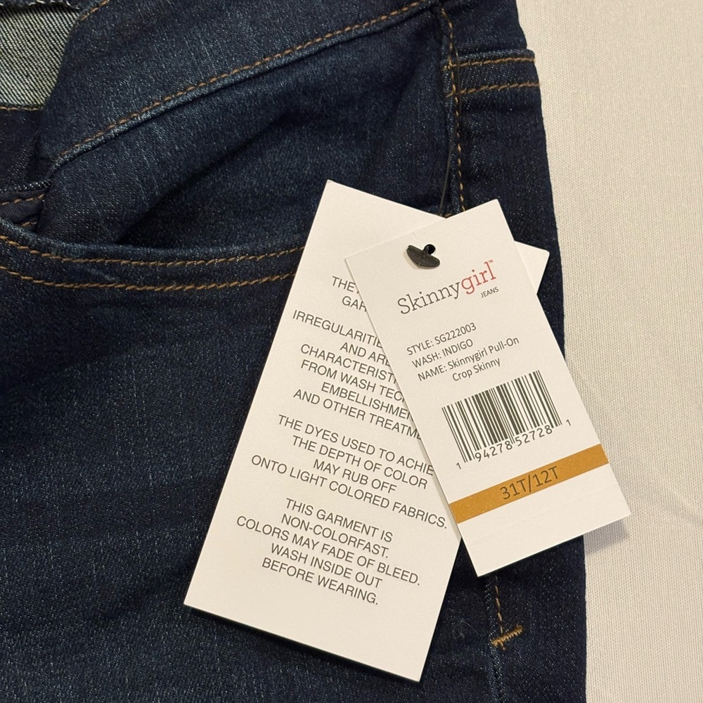 NWT Skinnygirl ‘The Skinny’ Crop Pull-On Mid-Rise Stretch Jeans Size 12T - Picture 5 of 6